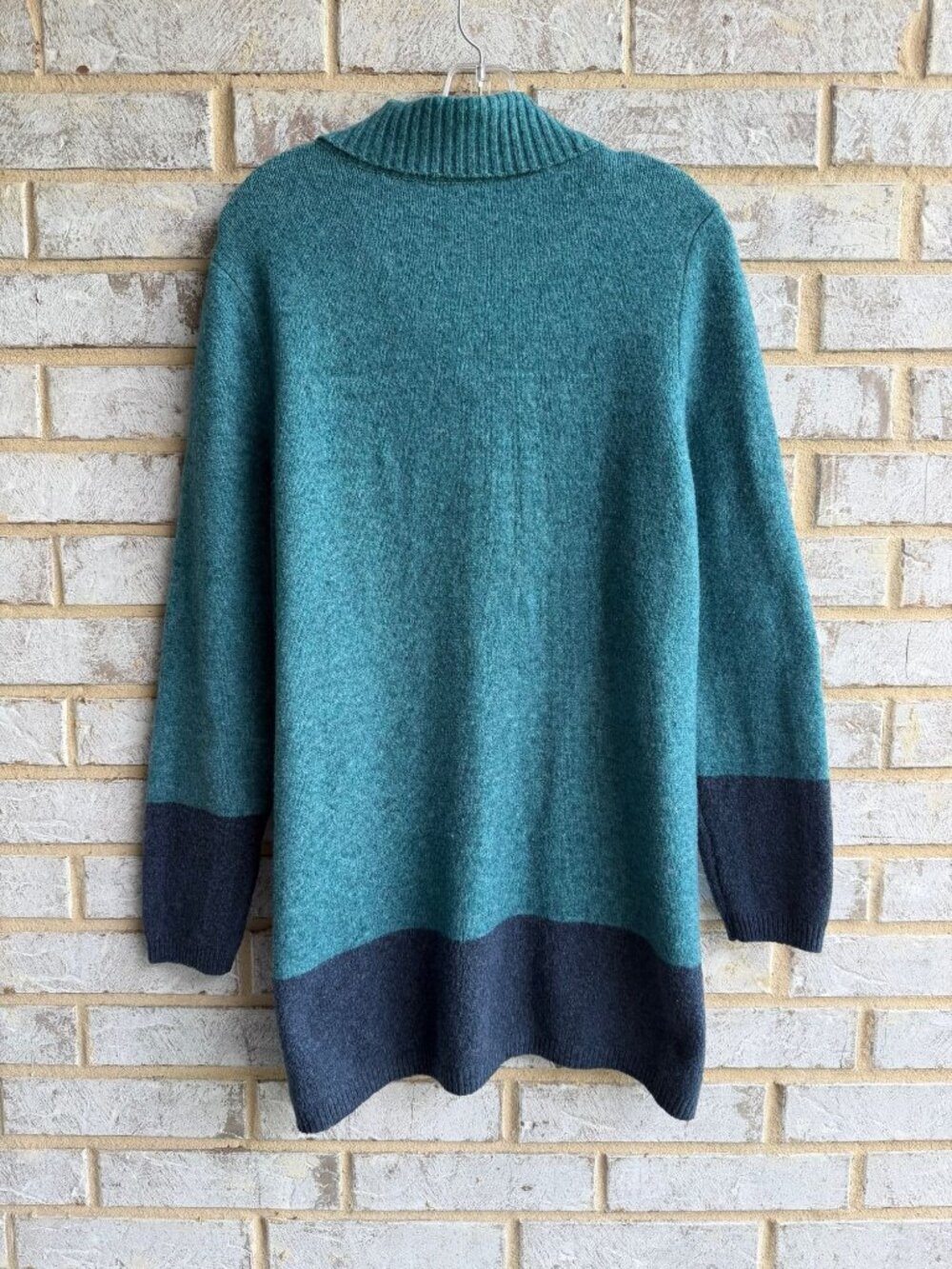 Soft Surroundings Long Sleeve Shawl Neck Teal Blue Pullover Tunic Sweater Size M - Picture 2 of 8